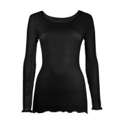 Lange Mouw Ribtrui met Tule Rand Lisanza , Black , Dames