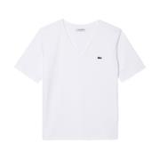 Stijlvolle V-Hals T-Shirt Lacoste , White , Dames