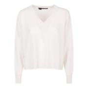 Cashmere V-Neck Sweater High Low 360Cashmere , White , Dames