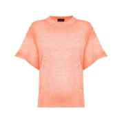 Licht linnen blend crew neck t-shirt Roberto Collina , Pink , Dames