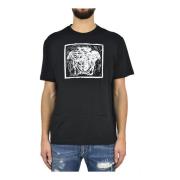 Zwarte Katoenen Logo T-shirt Versace , Black , Heren