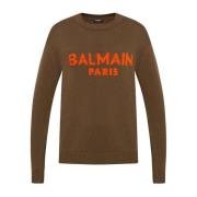 Wollen Logo Trui Balmain , Brown , Heren