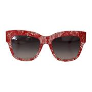 Kanten Acetaat Rechthoekige Zonnebril Dolce & Gabbana , Red , Dames