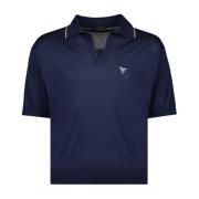 Zijden V-Hals Polo Shirt Prada , Blue , Heren