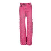 Destroyed straight leg jeans Versace , Pink , Dames
