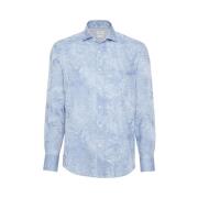 Blauwe Palm Springs Jacquard Overhemd Brunello Cucinelli , Blue , Here...