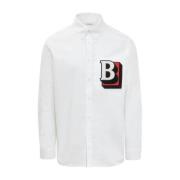 Witte Katoenen Geborduurde Overhemd Burberry , White , Heren