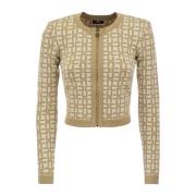 Viscose jacquard mini cardigan Elisabetta Franchi , Beige , Dames