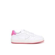 Witte en Roze Sneakers met Logo Philippe Model , White , Dames