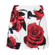 Satijnen shorts met rood rozenprint Balmain , Multicolor , Dames