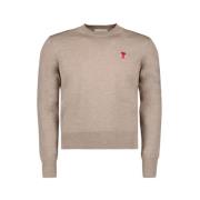 Geborduurd Logo Ronde Hals Jumper Ami Paris , Beige , Heren