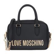 Zwarte dames tas met gouden lettering en kettingriem Love Moschino , B...
