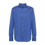 Piqué Katoenen Shirt, Gemaakt in Italië Ermenegildo Zegna , Blue , Her...