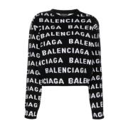 Logo Wollen Trui Balenciaga , Black , Dames