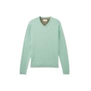 Basic V-hals Gebreid Soft Jade Melange Tom Tailor , Green , Heren