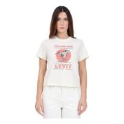 Crème T-shirt met Egret Logo Print Levi's , White , Dames