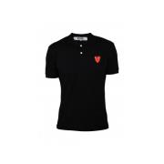 Zwart Katoenen Polo Shirt met Rode Harten Comme des Garçons , Black , ...