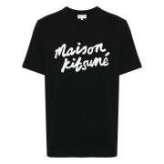 Comfortabel T-shirt met Handschrift Design Maison Kitsuné , Black , He...