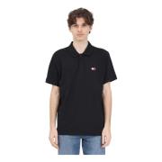 Zwarte Polo Shirt met Logo Patch en Vlag Tommy Jeans , Black , Heren