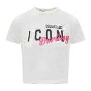 Wit T-shirt met Geborduurde Tekst Dsquared2 , White , Dames