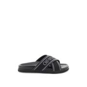 Leren Slides met Geborduurd Logo Off White , Black , Heren