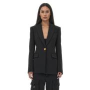 Zwarte single-breasted blazer met panterknoop Roberto Cavalli , Black ...