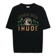 Zwarte Katoenen T-shirt met Slogan Print Rhude , Black , Heren