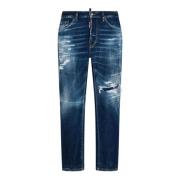 Blauwe Denim Jeans met Verwassen Effect Dsquared2 , Blue , Heren