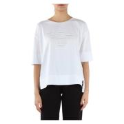Oversized T-shirt met geborduurd logo Emporio Armani , White , Dames