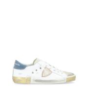 Paris X Wit Leren Sneaker met Denim Details Philippe Model , Multicolo...