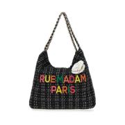 Multicolor Tweed Shoppingtas met Geborduurd Logo Rue Madam , Black , D...