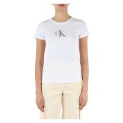 Katoenen Logo Paillet T-shirt Calvin Klein Jeans , White , Dames