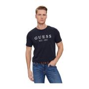 Logo Frontal T-Shirt - Stretch Guess , Blue , Heren