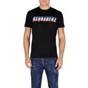 Glitter Logo Zwart Katoenen T-Shirt Dsquared2 , Black , Heren