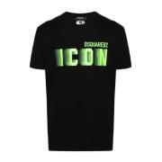 Zwarte Icon Groene Fluorescerende T-Shirt Dsquared2 , Black , Heren