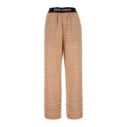 Gedrukte linnen wijde broek Palm Angels , Beige , Dames