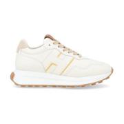 Ivoorleren sneakers met leren en gele details Hogan , Beige , Dames