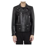 Zwarte leren motorjack Saint Laurent , Black , Heren