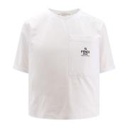 Witte Crew-neck T-shirt met Zak Fendi , White , Dames