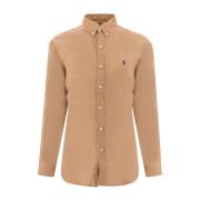 Slim Fit Linnen Overhemd met Logo Borduursel Polo Ralph Lauren , Beige...