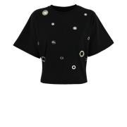 Zwarte katoenen dames T-shirt met studs Liviana Conti , Black , Dames