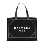 42 monogram canvas en gladleren tote tas Balmain , Black , Dames