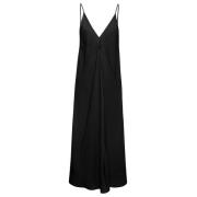 Zwarte Slip Jurk V-Hals Kuitlengte Jil Sander , Black , Dames