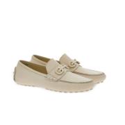 Beige Gancini Plaque Leren Loafers Salvatore Ferragamo , Beige , Heren