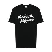 Zwarte Logo Print T-shirts en Polos Maison Kitsuné , Black , Heren