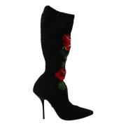 Stretch Sokken Rode Rozen Booties Dolce & Gabbana , Black , Dames