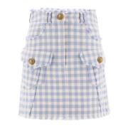 Gingham Tweed A-Line Rok Balmain , Blue , Dames