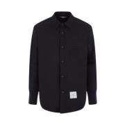 Donkerblauwe wollen jas met 4-Bar detail Thom Browne , Blue , Heren