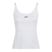 Stamp Stretch Mouwloze Top Off White , White , Dames