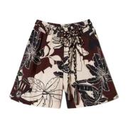 Exotische Bruine Bedrukte Katoenen Shorts Twinset , Multicolor , Dames